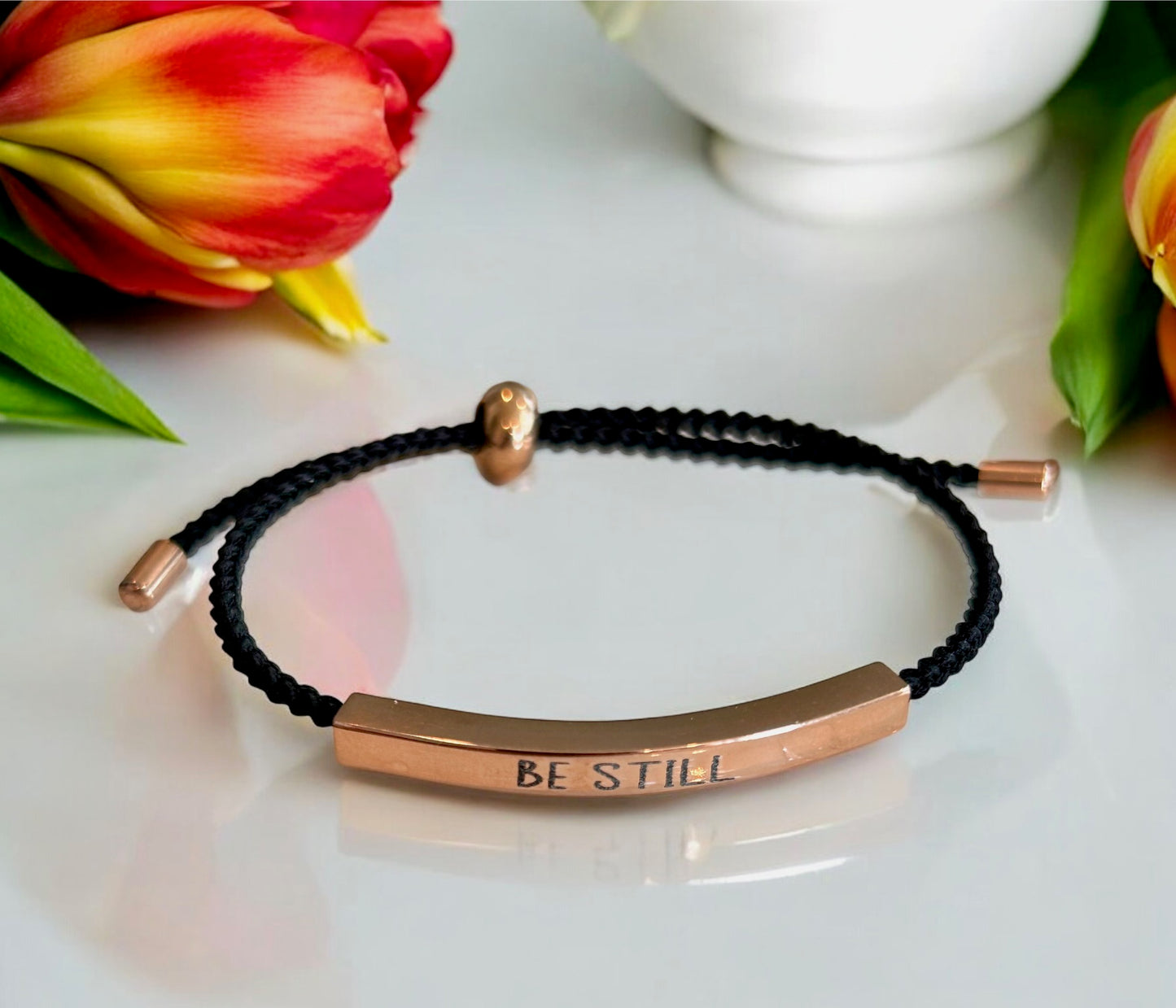 Customizable Stainless Steel Braided Bar Bracelet.