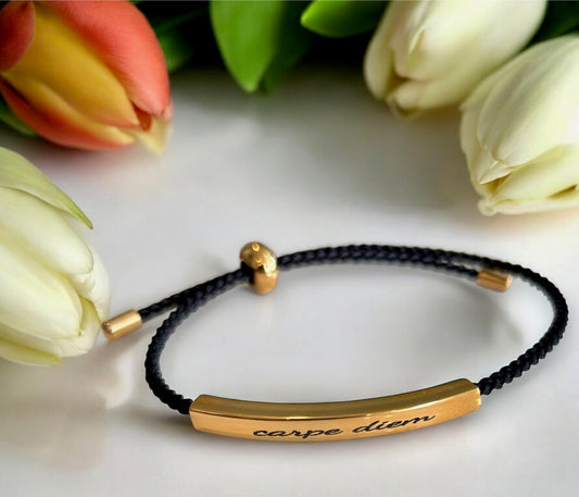 Customizable Stainless Steel Braided Bar Bracelet.