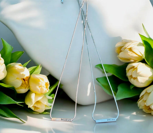 Customizable Stainless Steel Sliding Bar Necklace.