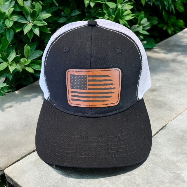 Adult Custom Leather Patch Trucker Hat.