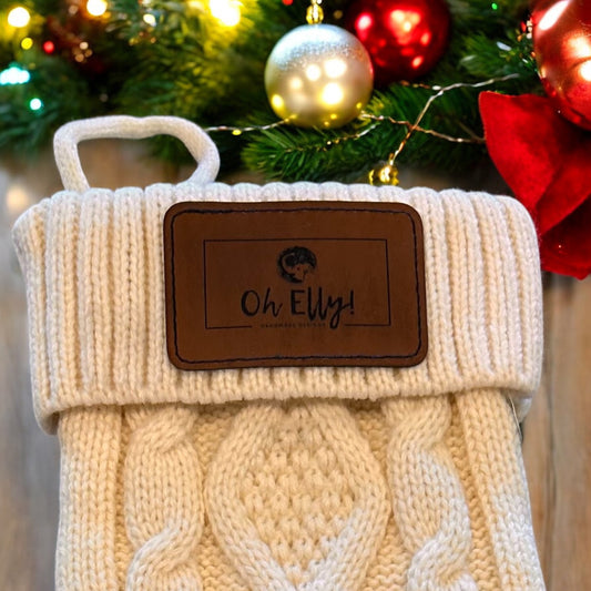 Personalized Christmas Stocking with Leather Patch – Custom Family Holiday Stocking.