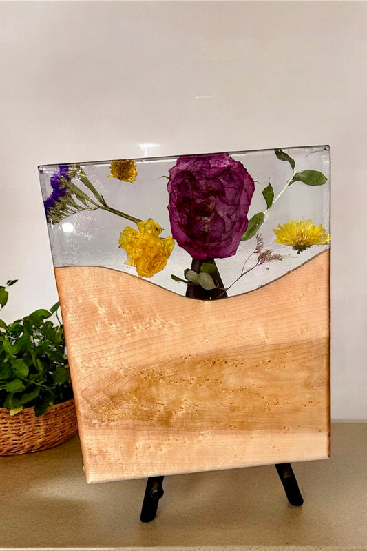 Handcrafted Flower Tray - Epoxy Resin  Wood Serving Tray.
