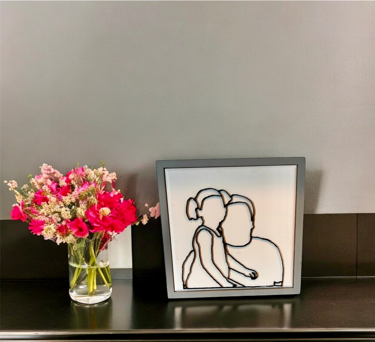 Custom Faceless Wood Portrait & Line Drawing - Personalized Handcrafted Art - Oh Elly Designs