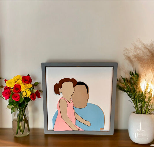 Custom Faceless Wood Portrait & Line Drawing.