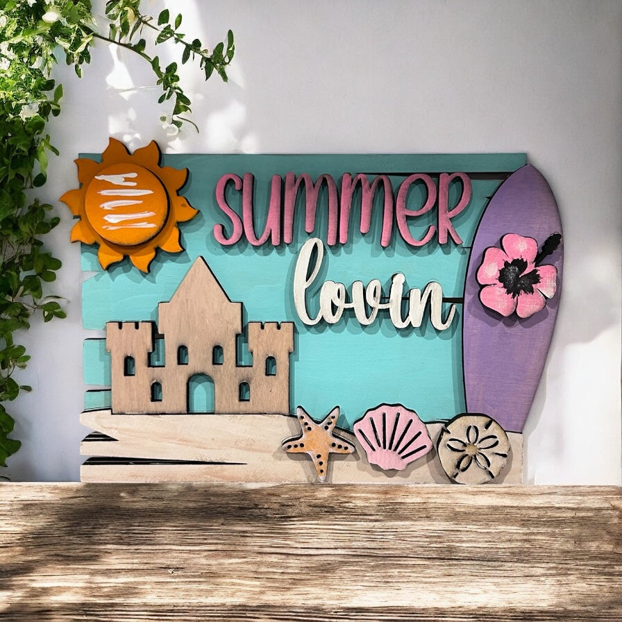 Summer Lovin’ Beach Sandcastle Sign – DIY Paint Kit or Finished Shelf Sitter
