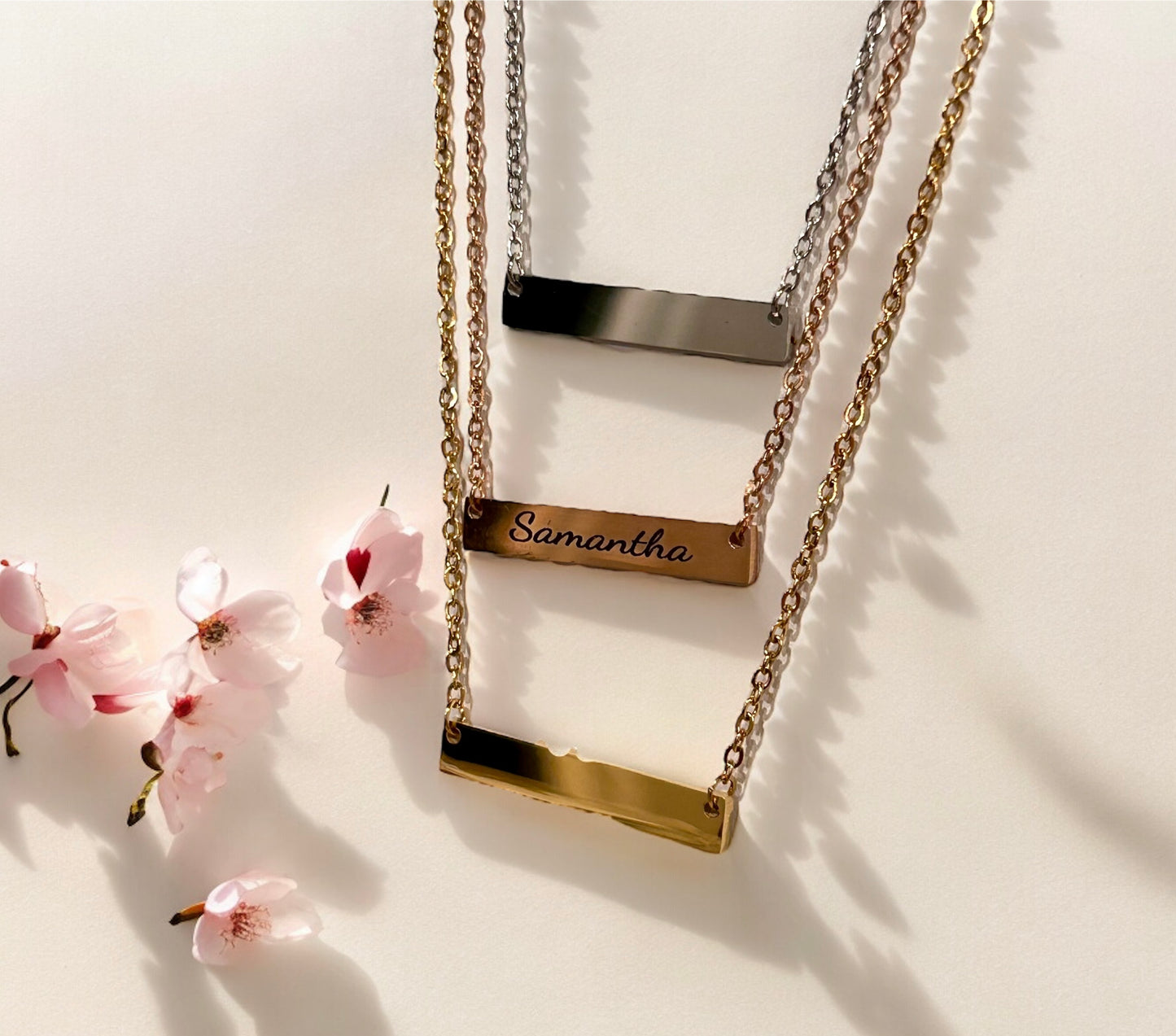 Customizable Stainless Steel Horizontal Bar Necklace - Oh Elly Designs