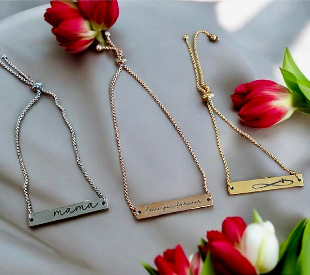 Customizable Stainless Steel Flat Adjustable Bar Bracelet - Oh Elly Designs