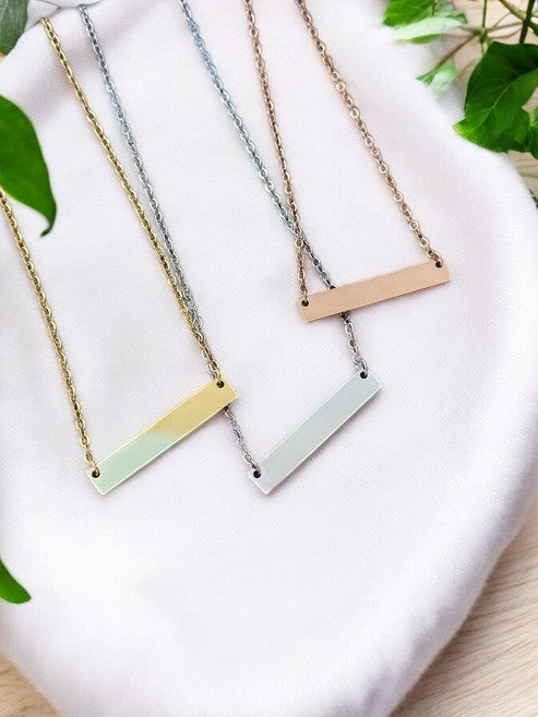 Customizable Stainless Steel Horizontal Bar Necklace - Oh Elly Designs