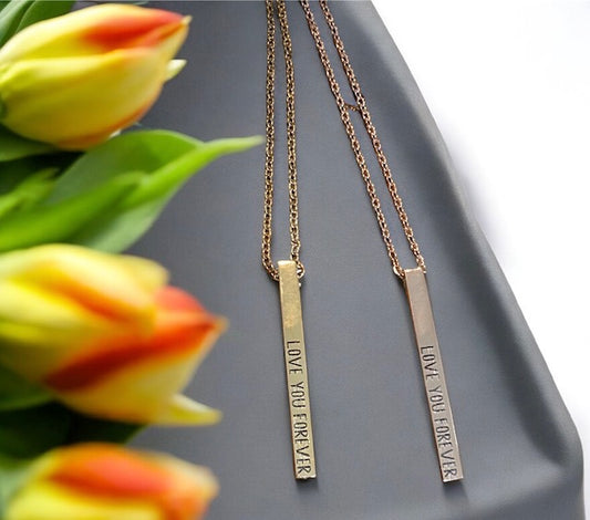 Customizable Stainless Steel 3D Vertical Bar Necklace.