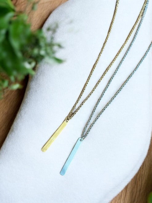 Customizable Stainless Steel Vertical Bar Necklace.