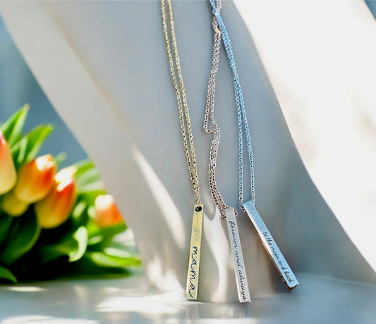 Customizable Stainless Steel 3D Vertical Bar Necklace