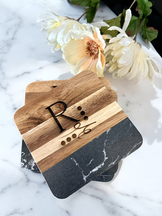 Custom Engraved Wood Coasters - Set of 4