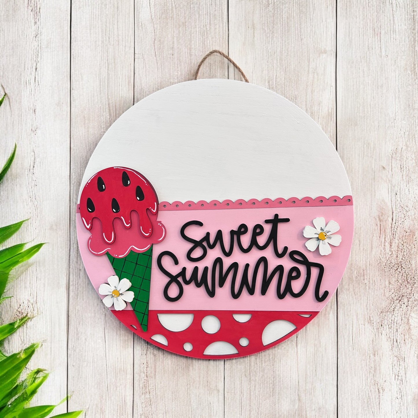 Sweet Summer Watermelon & Ice Cream Wood Sign – DIY Paint Kit or Finished Door Hanger