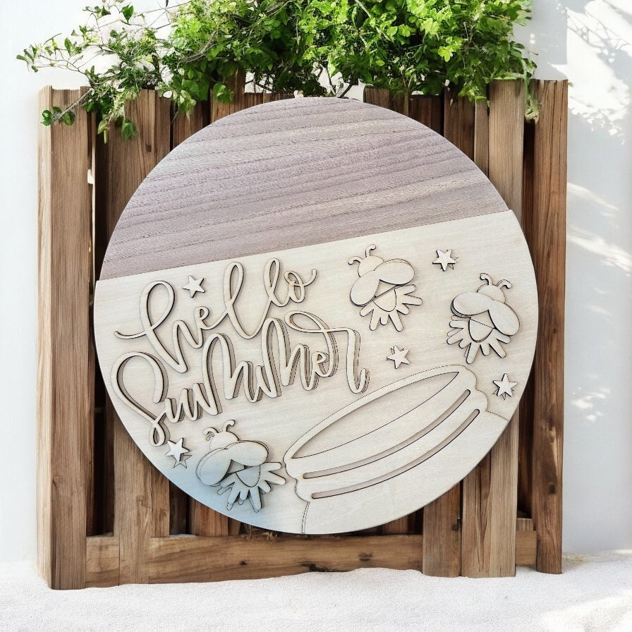 Hello Summer Door Hanger – DIY Kit or Finished Sign (15-Inch Round)