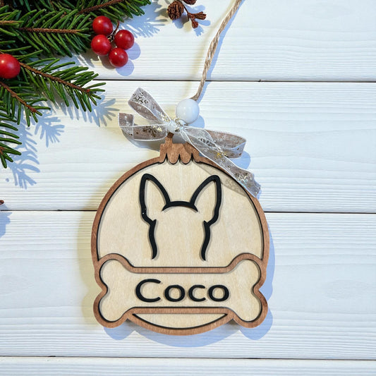Chihuahua dog silhouette ornament with pet name