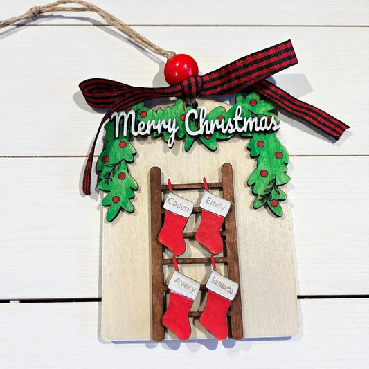 Personalized Ladder Stocking Ornament – Wooden Christmas Keepsake