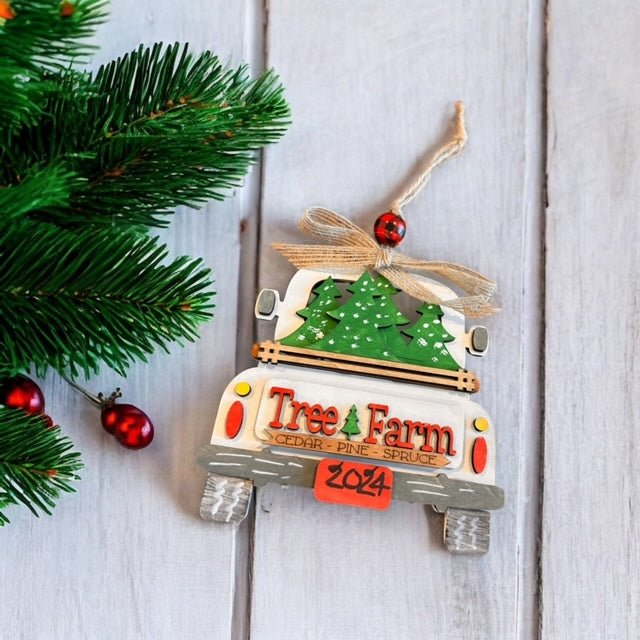 Countryside Charm Ornaments – Painted or DIY Kit | Farm, Wood Tag, and Vintage Truck Designs