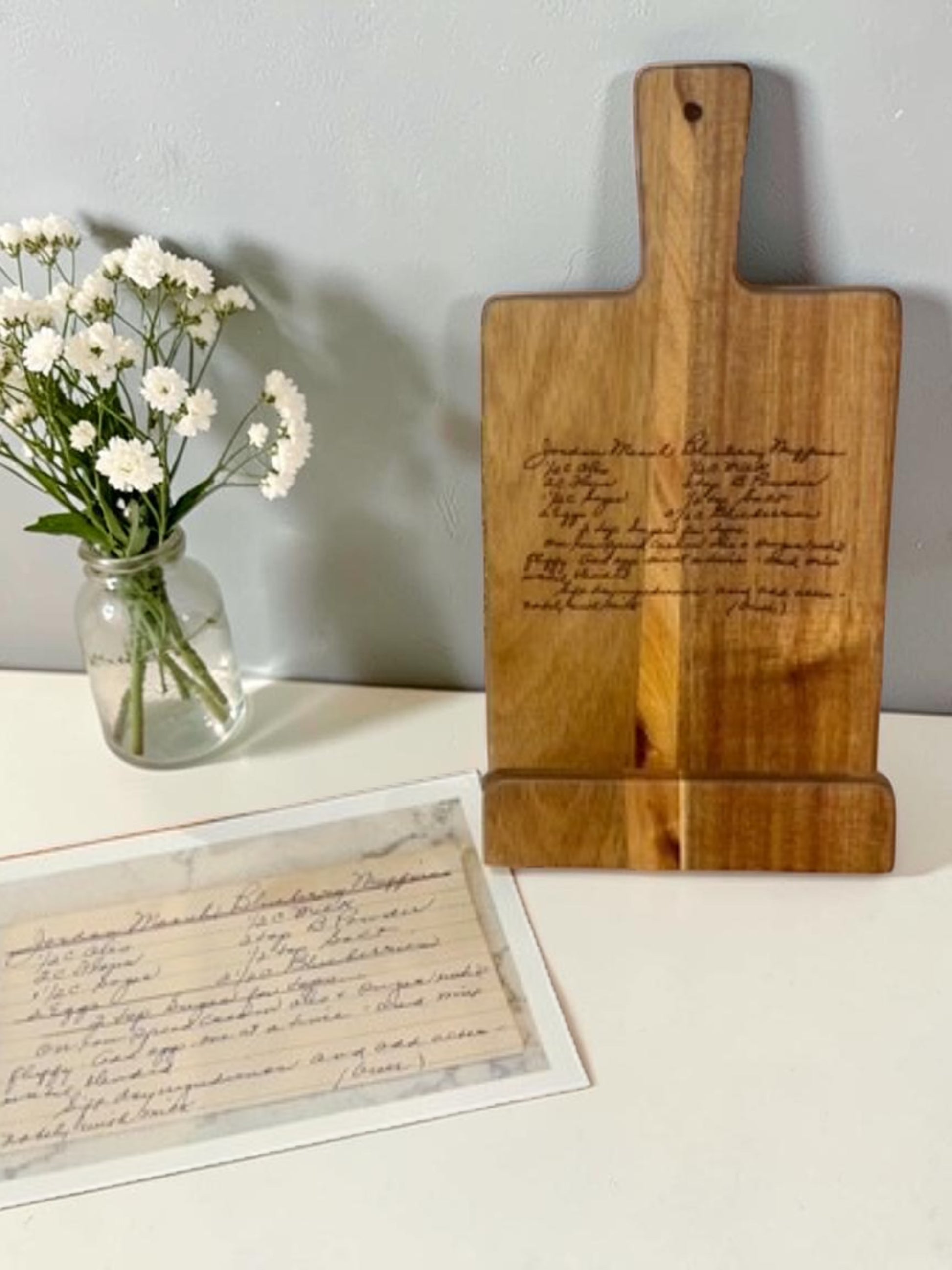 Handwritten Recipe Cookbook Stand | Personalized Engraved Acacia Wood | Custom Recipe Gift | Family Recipe Keepsake - Oh Elly Designs