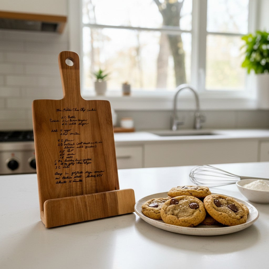 Handwritten Recipe Cookbook Stand | Personalized Engraved Acacia Wood | Custom Recipe Gift | Family Recipe Keepsake - Oh Elly Designs