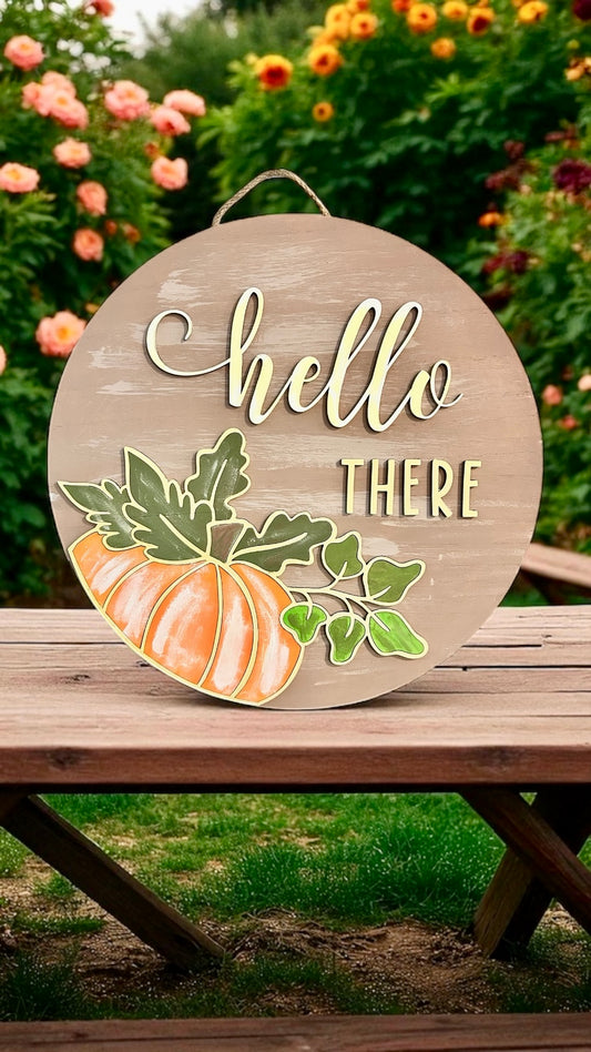 Fall Pumpkin Door Hanger – DIY Kit or Finished Sign (15-Inch Round)